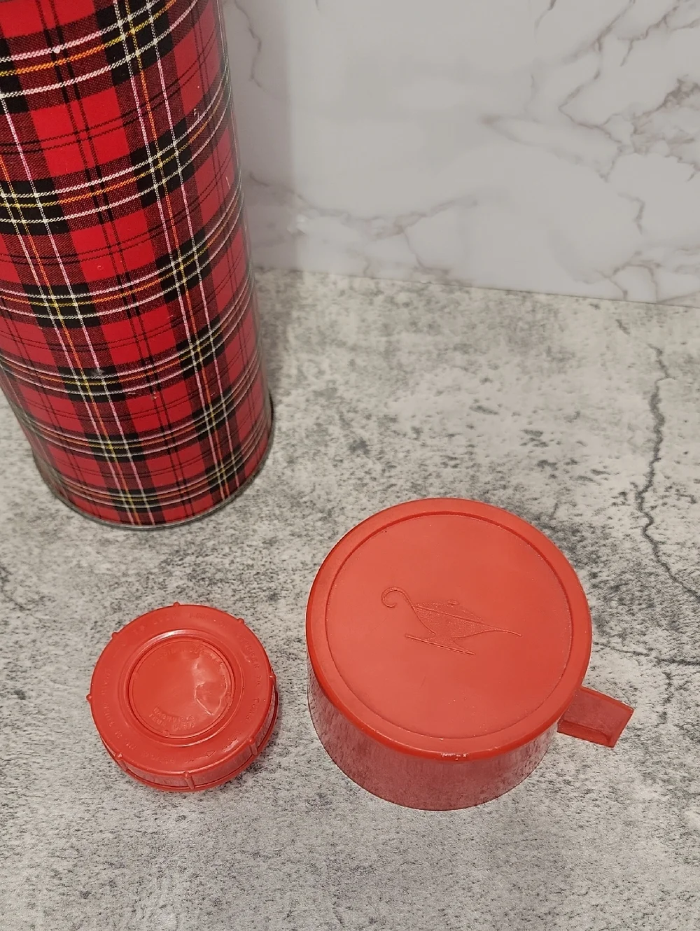 Vintage Aladdin Red Plaid Thermos Classic Full Size Retro Bottle